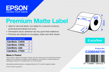 Premium Matte Label - Die-cut Roll: 76mm x 51mm, 2310 labels