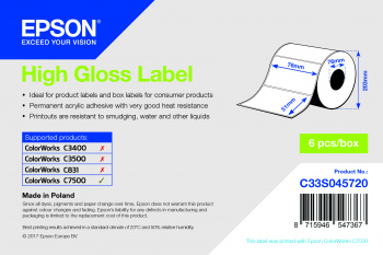 High Gloss Label - Die-cut Roll: 76mm x 51mm, 2310 labels