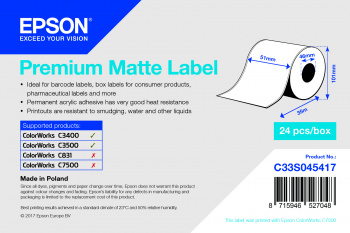Premium Matte Label - Continuous Roll: 51mm x 35m