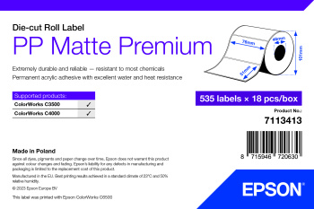 PP Matte Label Premium, Die-cut Roll, 76mm x 51mm, 535 Labels