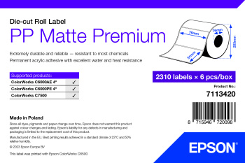 PP Matte Label Premium, Die-cut Roll, 76mm x 51mm, 2310 Labels