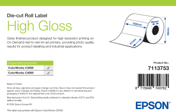 High Gloss Label, Die-Cut Roll, 76mm x 127mm, 960 Labels