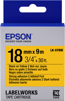 Epson Label Cartridge Strong Adhesive LK-5YBW Black/Yellow 18mm (9m)